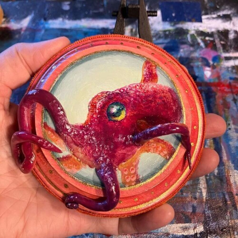 Original octopus Handcrafted 3D Wall Art Round Plaque Marine Nautical Artettina